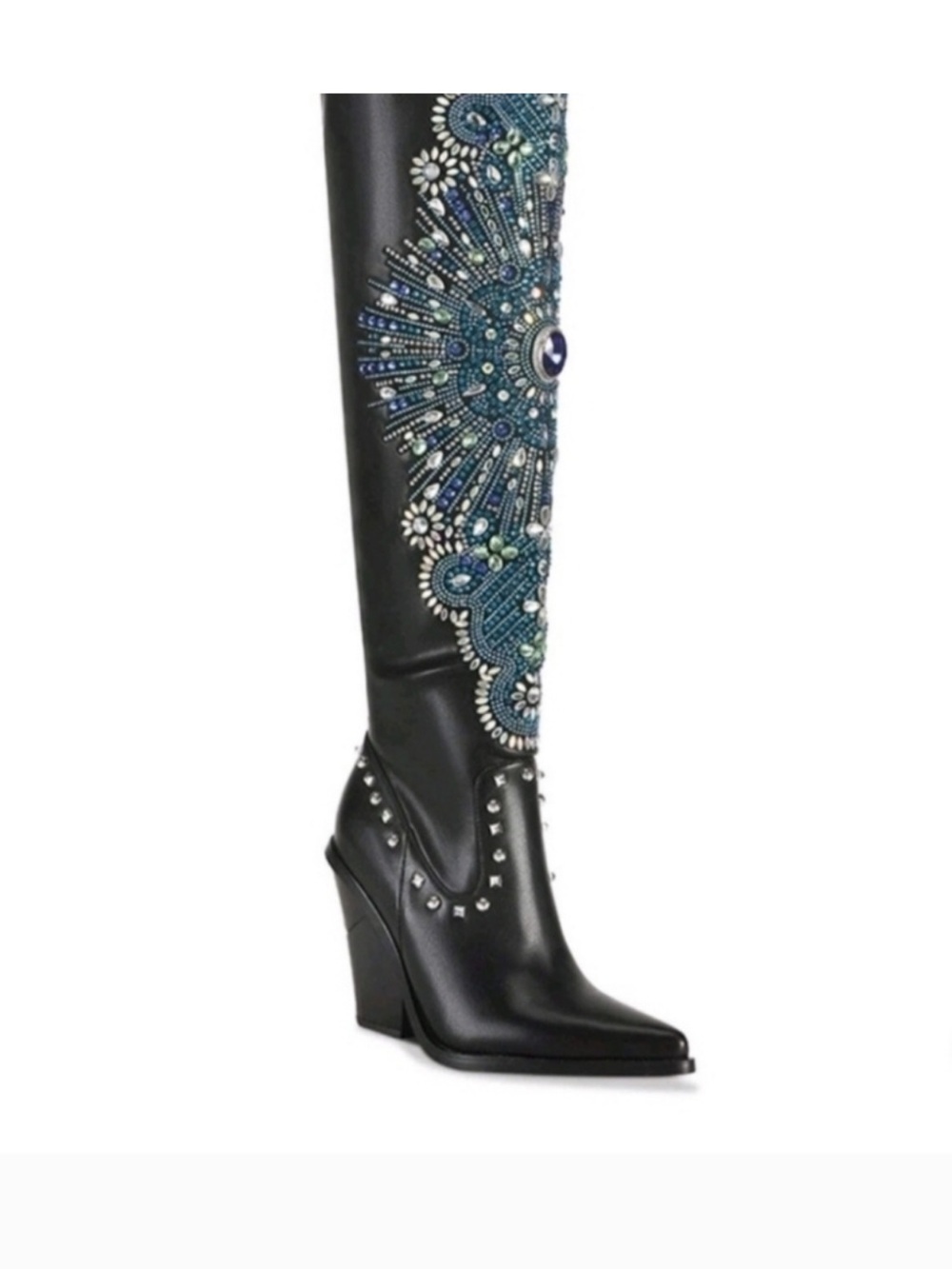 Azalea Wang Axelbeat Embellished Black Over-the-Knee Boot with Blue Accents 8.5 - Picture 1 of 12